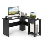 L formos kampinis rašomasis stalas su lentynomis (Juoda)