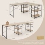 L formos kompiuterio stalas su keturiomis lentynomis (Natūrali)