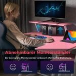 L formos žaidimų rašomasis stalas su USB ir elektros lizdais bei monitoriaus lentyna (Rožinė)