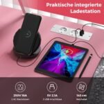 L formos žaidimų rašomasis stalas su USB ir elektros lizdais bei monitoriaus lentyna (Rožinė)