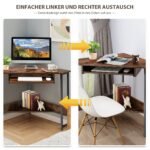 Kampinis rašomasis stalas su ištraukiamu klaviatūros dėklu (Rūkytos rudos spalvos)