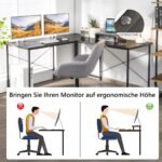 L formos kampinis stalas su monitoriaus laikikliu ir kabelių valdymo sistema (Ruda)