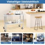 Nerūdijančio plieno darbo stalas su ratukais (Sidabrinė)