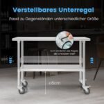 Nerūdijančio plieno darbo stalas su ratukais (Sidabrinė)