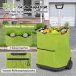 Sulankstomas 50 l pirkinių vežimėlis su reguliuojama rankena (Žalia)