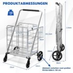 Sulankstomas pirkinių vežimėlis su dvigubu krepšiu ir 360° besisukančiais ratais 150 kg keliamoji galia (Sidabrinė)