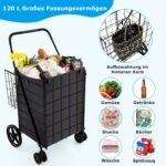 Daugiafunkcis pirkinių vežimėlis 120 l talpos ir tvirta rankena (Juoda)