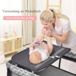 3-in-1 Nešiojama vaikiška lovytė su žaislų lanku (Pilka)