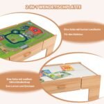 Medinis traukinių bėgių žaidimų stalas su šimtu priedų (Natūrali)