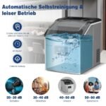 Nešiojama ledo kubelių gaminimo mašina 18 kg per 24 valandas (Sidabrinė)