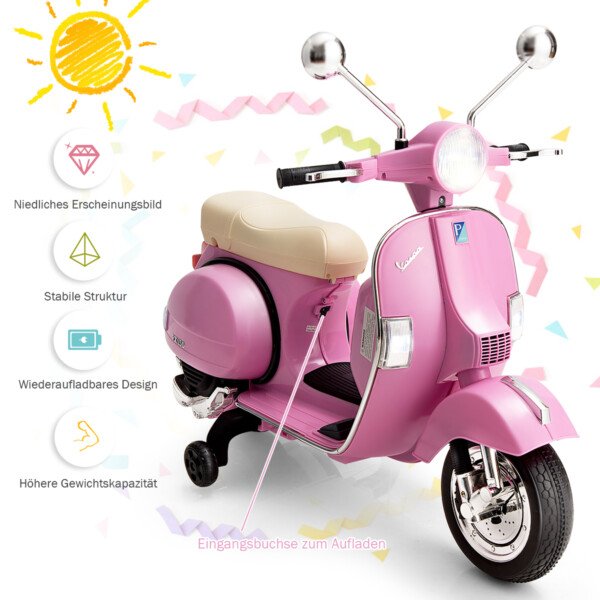 Elektrinis vaikiškas motociklas su pagalbiniu ratuku ir muzika (Rožinė)