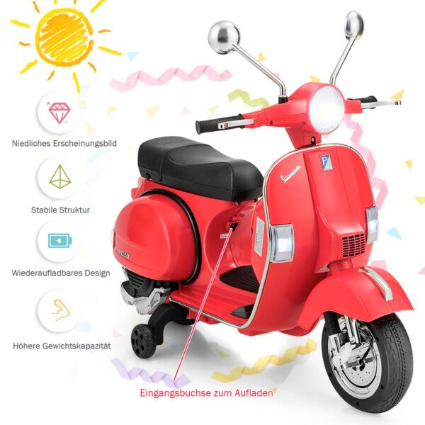 Elektrinis vaikiškas motociklas su atraminiais ratais (Raudona)