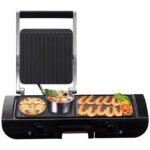 Daugiafunkcinis elektrinis kontaktinis grilis su nepriklausomu temperatūros reguliavimu (Juoda)