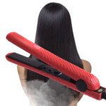 Profesionalus plaukų tiesintuvas su keraminėmis plokštelėmis ir temperatūros reguliavimu (Raudona)