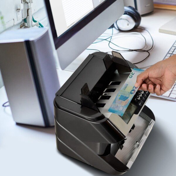 Banknotų skaičiuoklis su padiridinimo tikrinimo funkcija (Juoda ir sidabrinė)