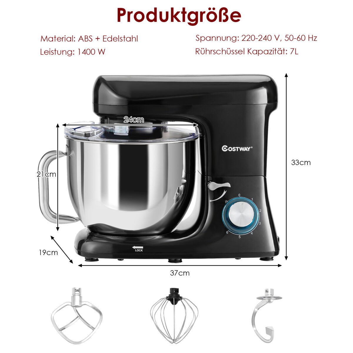 Elektrinis virtuvės kombainas su 7 litrų nerūdijančio plieno dubeniu (Juoda)