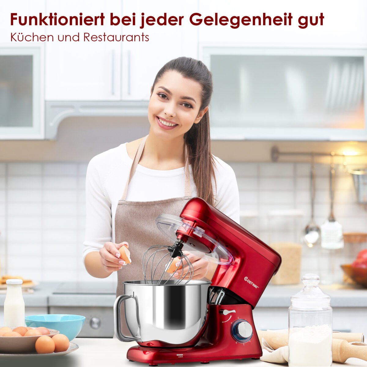 Elektrinis virtuvės kombainas su 6 greičio nustatymais (Raudona)