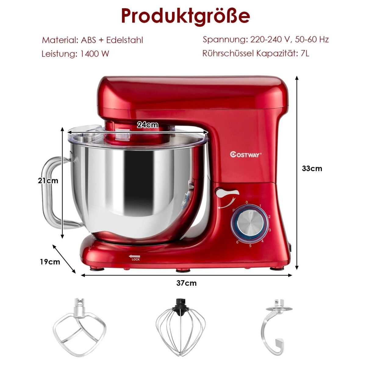 Elektrinis virtuvės kombainas su 6 greičio nustatymais (Raudona)