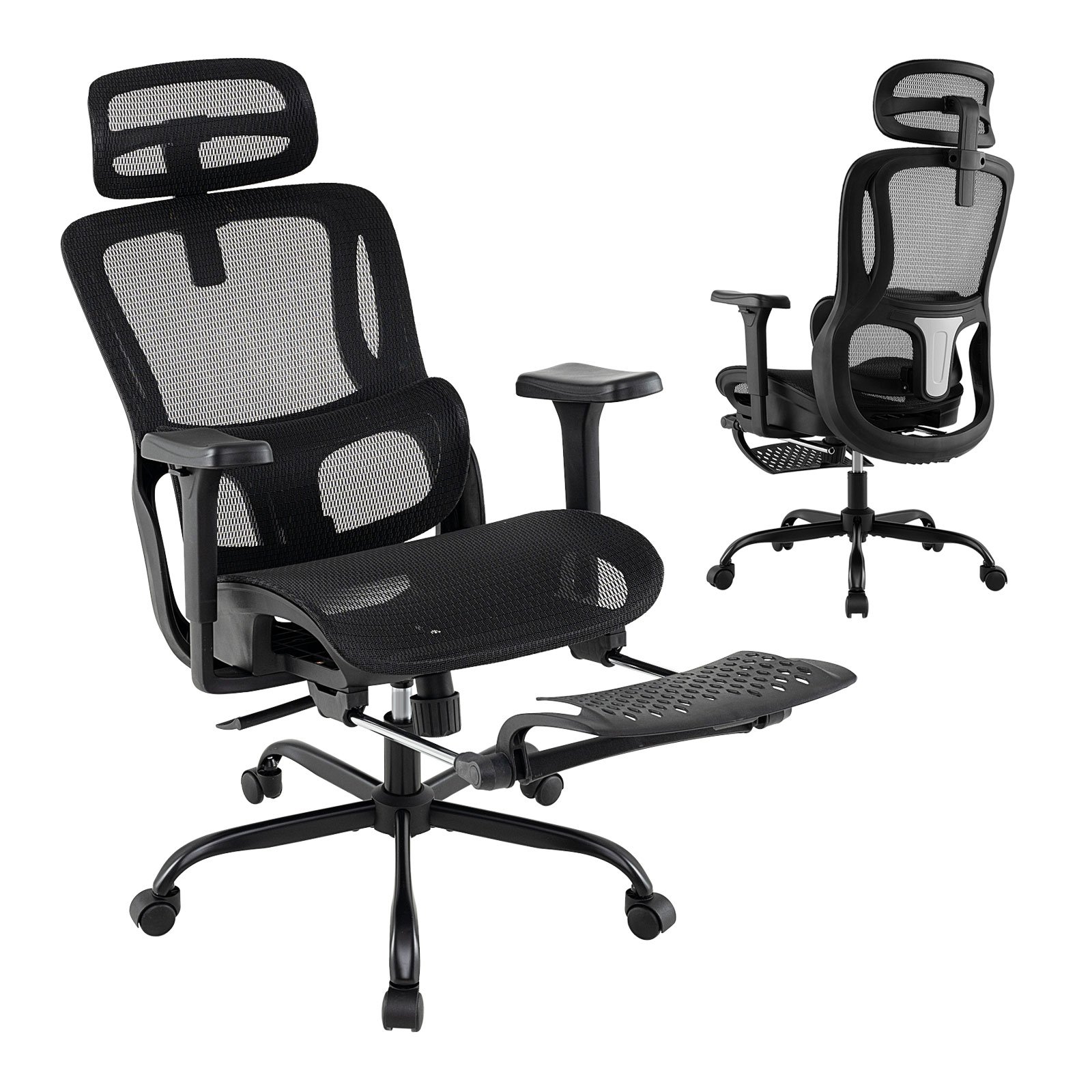 ergonomischerbrostuhlcomputertischstuhlmiteinziehbarerfusttzeverstellbarerlendensttzearmlehnenschwarz_image_1 Ergonomiška biuro kėdė su ištraukiama kojų atrama ir reguliuojama juosmens atrama (Juoda)