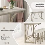 Baro stalas su trimis taburetėmis ir integruotais elektros lizdais (Smėlio)