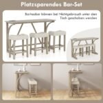 Baro stalas su trimis taburetėmis ir integruotais elektros lizdais (Smėlio)