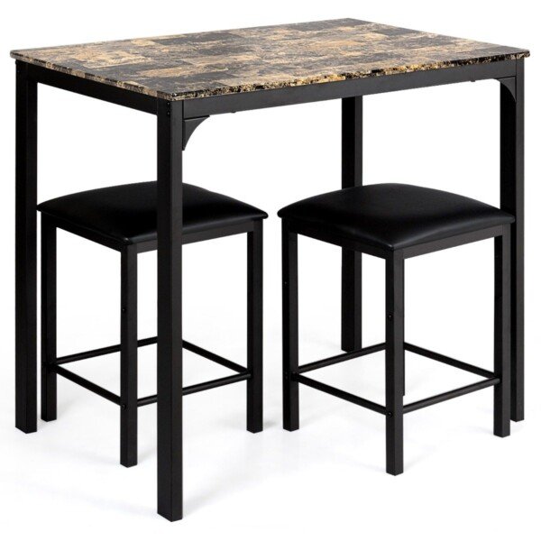 Valgomojo komplektas su dviem taburetėmis (Ruda)