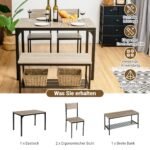 Valgomojo komplektas su 2 kėdėmis ir suoliuku (Pilka)