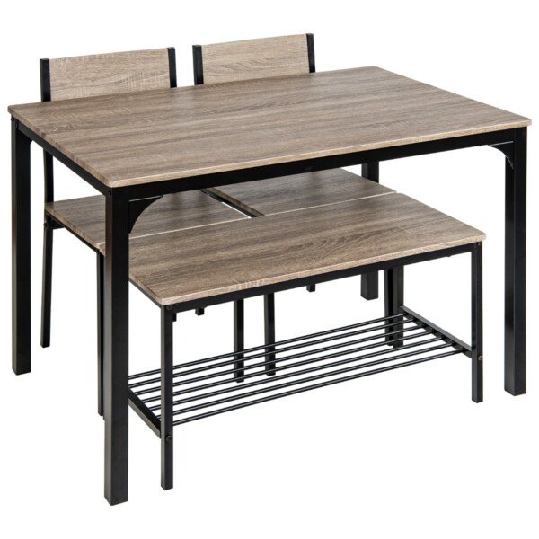 Valgomojo komplektas su 2 kėdėmis ir suoliuku (Pilka)