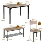 Valgomojo komplektas su 2 kėdėmis ir suoliuku (Pilka)