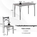 Valgomojo komplektas su keturiomis kėdėmis ir stačiakampiu stalviršiu (Pilka)