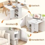 Išlankstomas valgomojo stalas su papildoma lentyna (Balta)