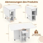 Išlankstomas valgomojo stalas su papildoma lentyna (Balta)