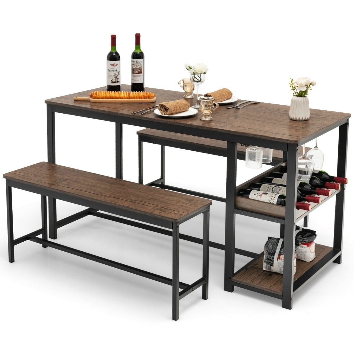 esstisch-set-f_r-4-personen-kc54509gr_8_ Valgomojo stalo ir suolų komplektas su vyno laikikliu (Kavos)