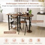 Baro stalas su dviem sulankstomomis kėdėmis ir lentynomis (Ruda)