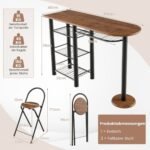 Baro stalas su dviem sulankstomomis kėdėmis ir lentynomis (Ruda)