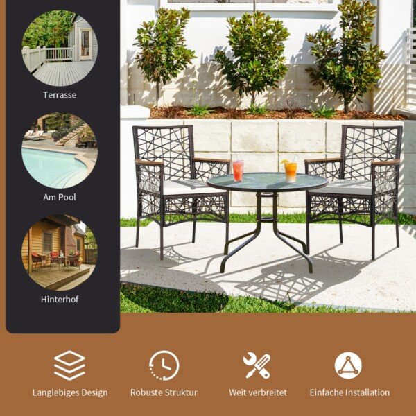 Lauko valgomojo kėdės su akacijos medžio porankiais (2 vnt) (Ruda)