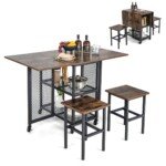 Išskleidžiamas valgomojo stalas su 2 taburetėmis ir sandėliavimui skirtomis lentynomis (Ruda)