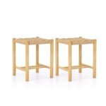 Baro kėdės (2 vnt.) iš gummedžio medienos ir pintų popieriaus 36x36x45 cm (Natūrali)