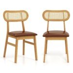 Medinių valgomojo kėdžių komplektas (2 vnt.) su paminkštinta sėdyne (Ruda)