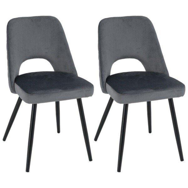 Valgomojo kėdžių komplektas (2 vnt.) pilkas su minkšta apmušalo ir atlošu (Pilka)