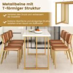 Stačiakampis valgomojo stalas su marmuro efektu ir metalinėmis kojomis 160x60 cm (Balta)