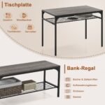 Valgomojo baldų komplektas su stalu dviem kėdėm ir suoleliu (Pilka)