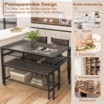 Valgomojo baldų komplektas su stalu dviem kėdėm ir suoleliu (Pilka)