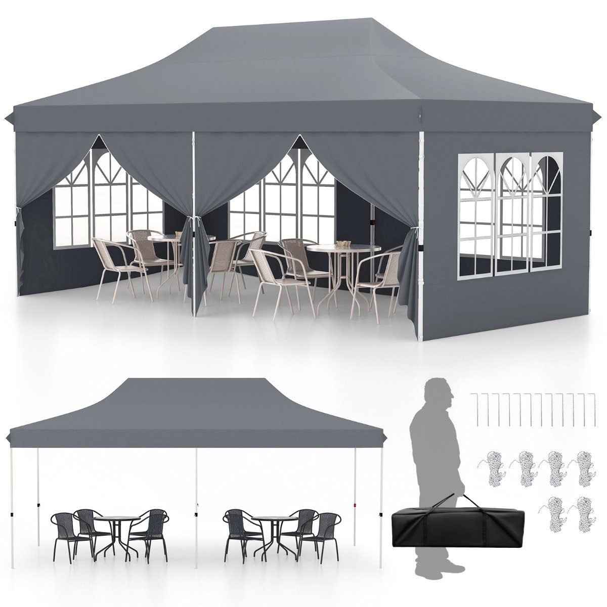 eventzelt-partyzelt-np11453gr_1_ Sulankstomas 3 x 6 m paviljonas su 6 nuimamomis sienelėmis reguliuojamo aukščio (Pilka)