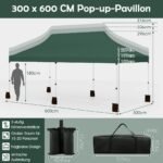 Praktiška 300x600 cm sulankstoma palapinė su stogu (Žalia)