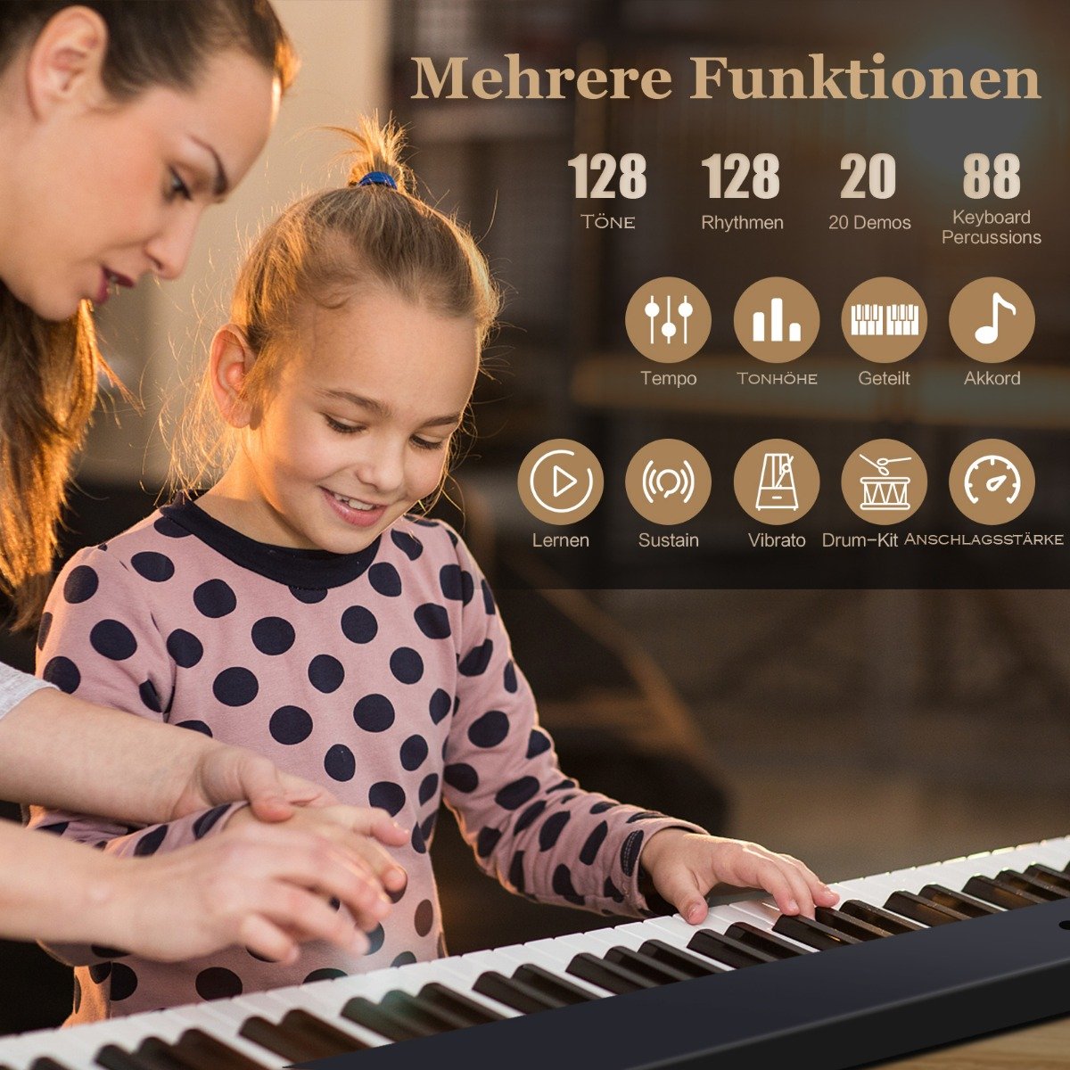 Sulankstomas elektroninis pianinas su 88 apšviečiamais klavišais (Juoda)