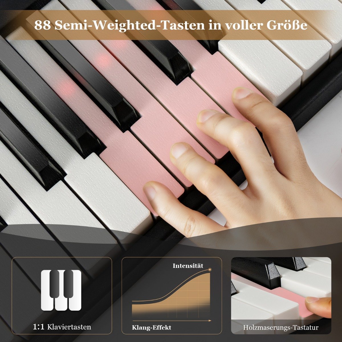 Sulankstomas elektroninis pianinas su 88 apšviečiamais klavišais (Juoda)