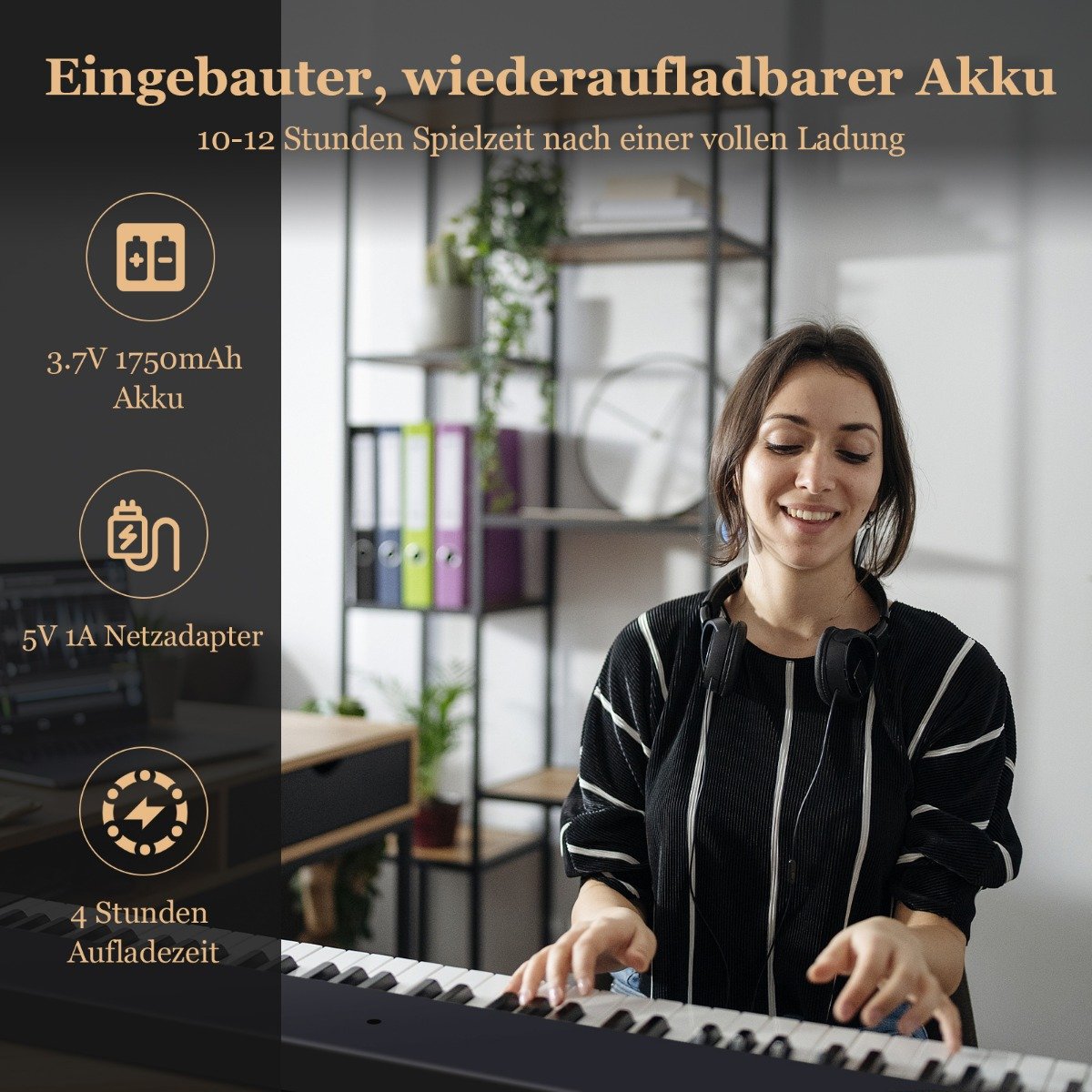Sulankstomas elektroninis pianinas su 88 apšviečiamais klavišais (Juoda)
