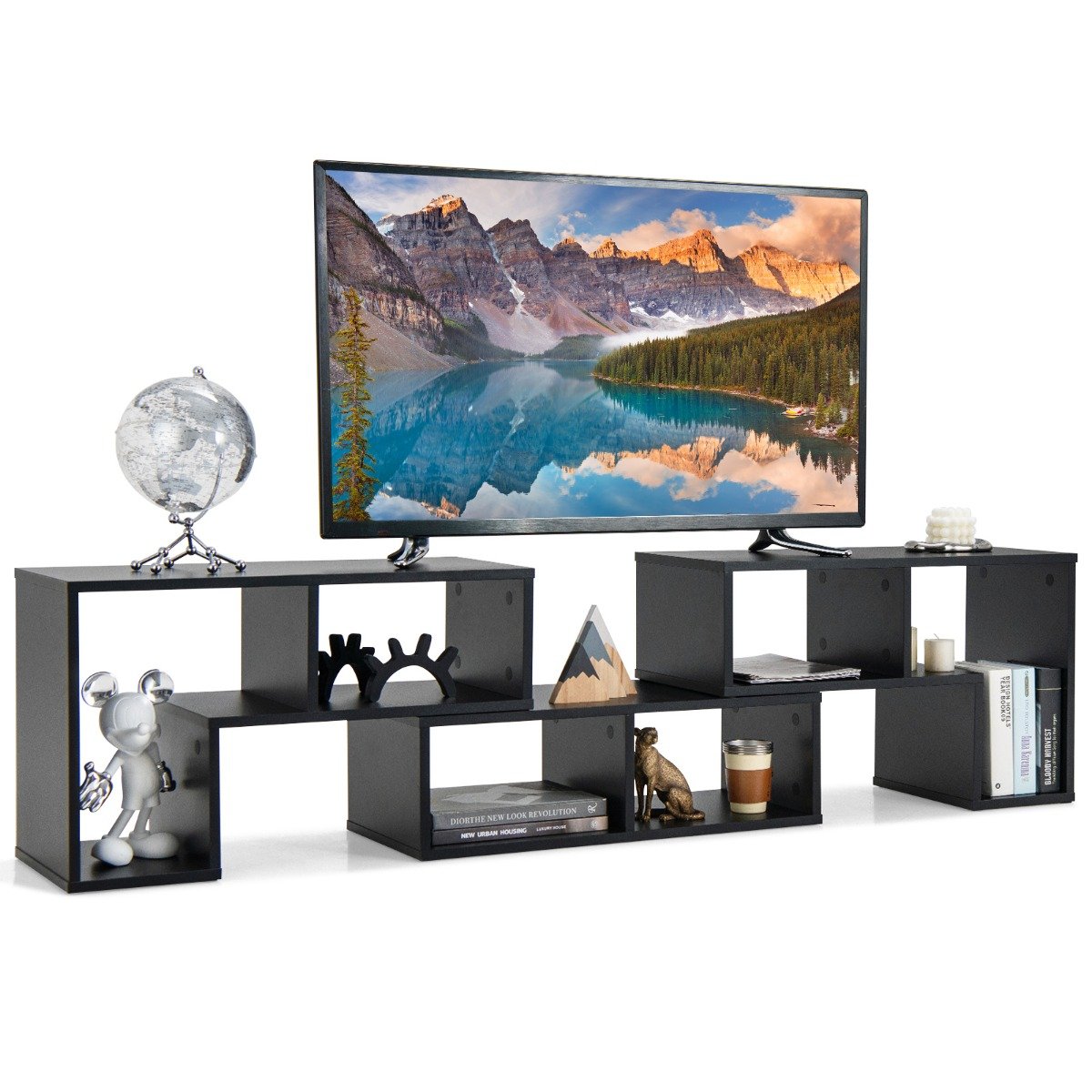 fernsehschrank_-holz-hv10327dk_1_ Modulinis televizoriaus staliukas su šešiais skyriais (Juoda)