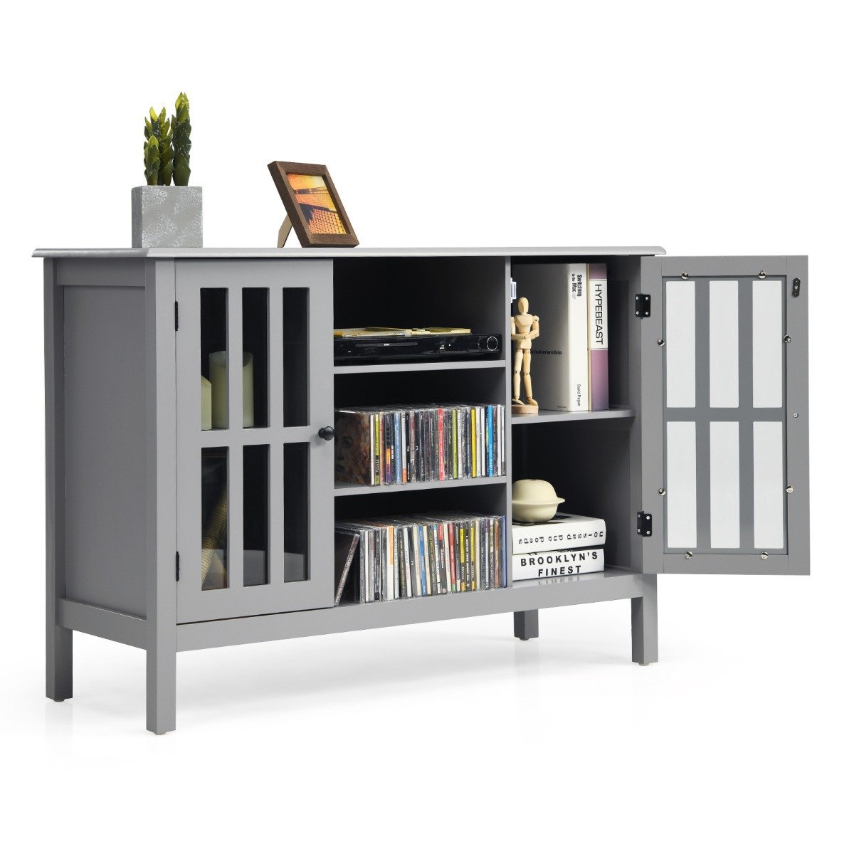 fernsehst_nder-hw66095gr_4_ TV spintelė su durelėmis ir lentynomis 109 cm (Pilka)